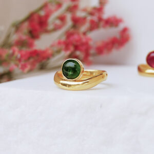 Wave ring with tourmaline, gold plated - Green tourmaline