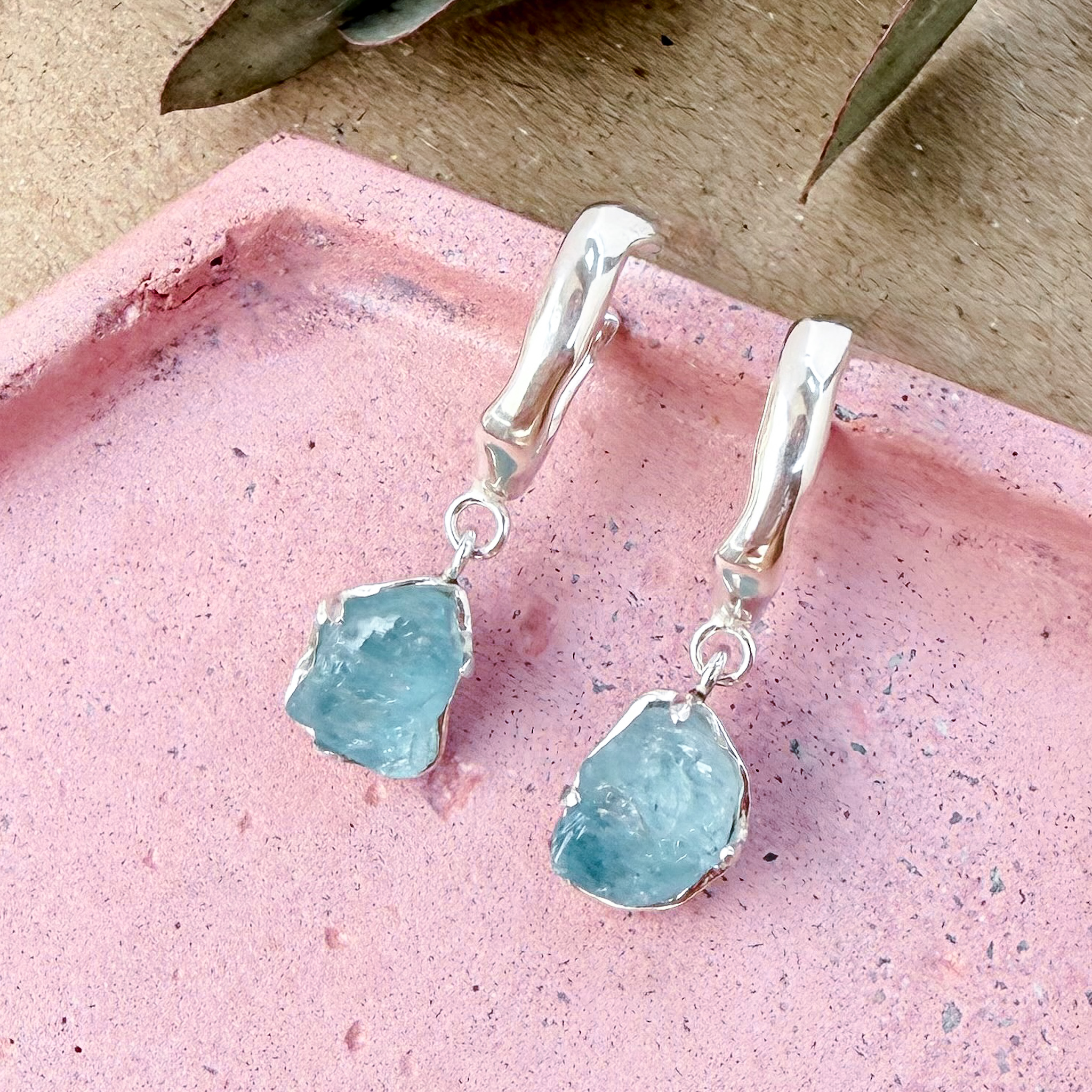 Σκουλαρίκια Ροή με aquamarine