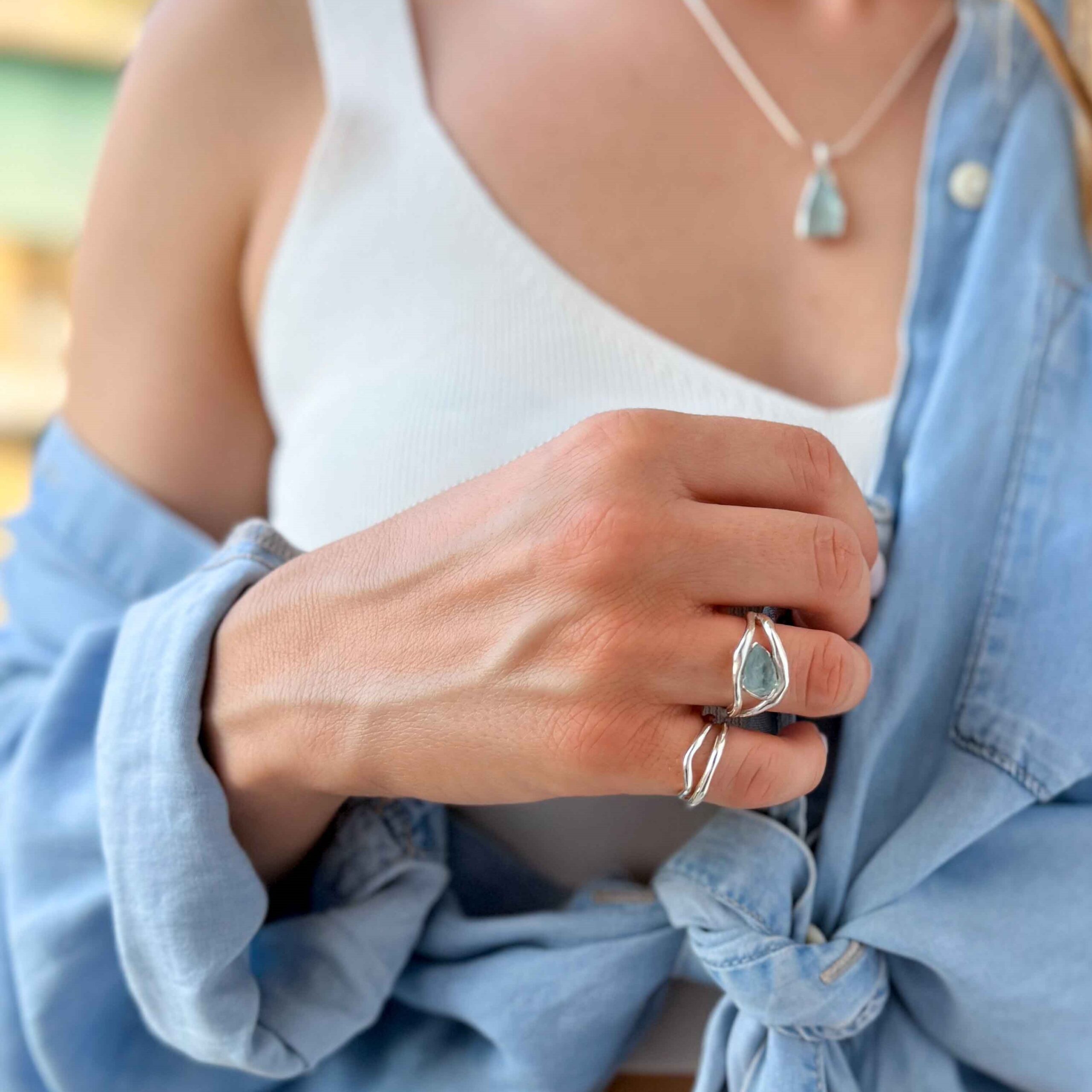 Δαχτυλίδι Ροή με ακατέργαστη aquamarine